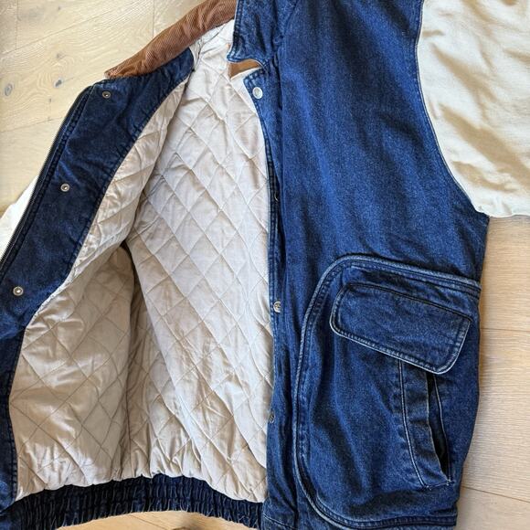 Vtg 90s Streetwear Mens XL Distressed Quilted Heavyweight Denim Varsity Jacket - Picture 3 of 10